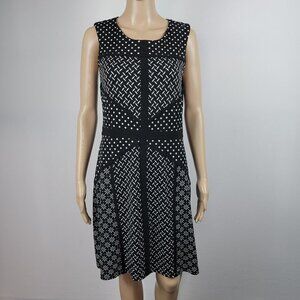 Just Taylor Black Mix Print Sleeveless Dress Knee Length Stretch Polyester Sz 6